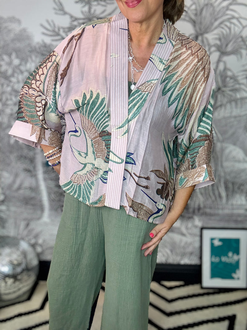 Crane Plaster Pink Kimono