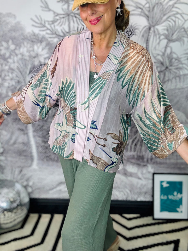 Crane Plaster Pink Kimono