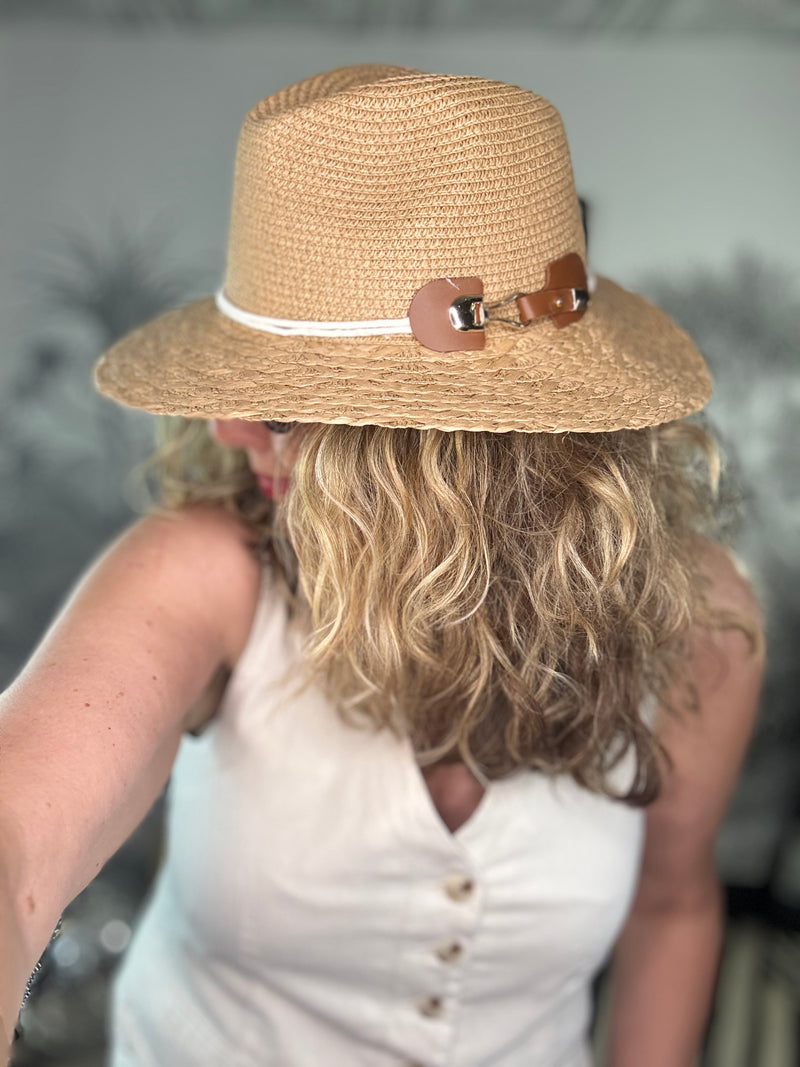Plaited Brim Panama Foldable Hat (57cm) -Dark Natural