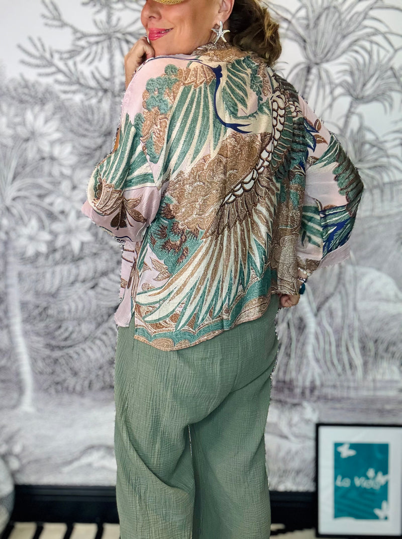 Crane Plaster Pink Kimono