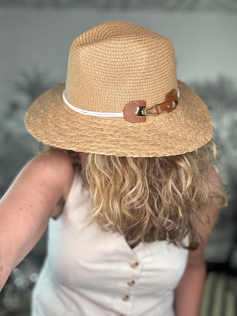 Plaited Brim Panama Foldable Hat (57cm) -Dark Natural