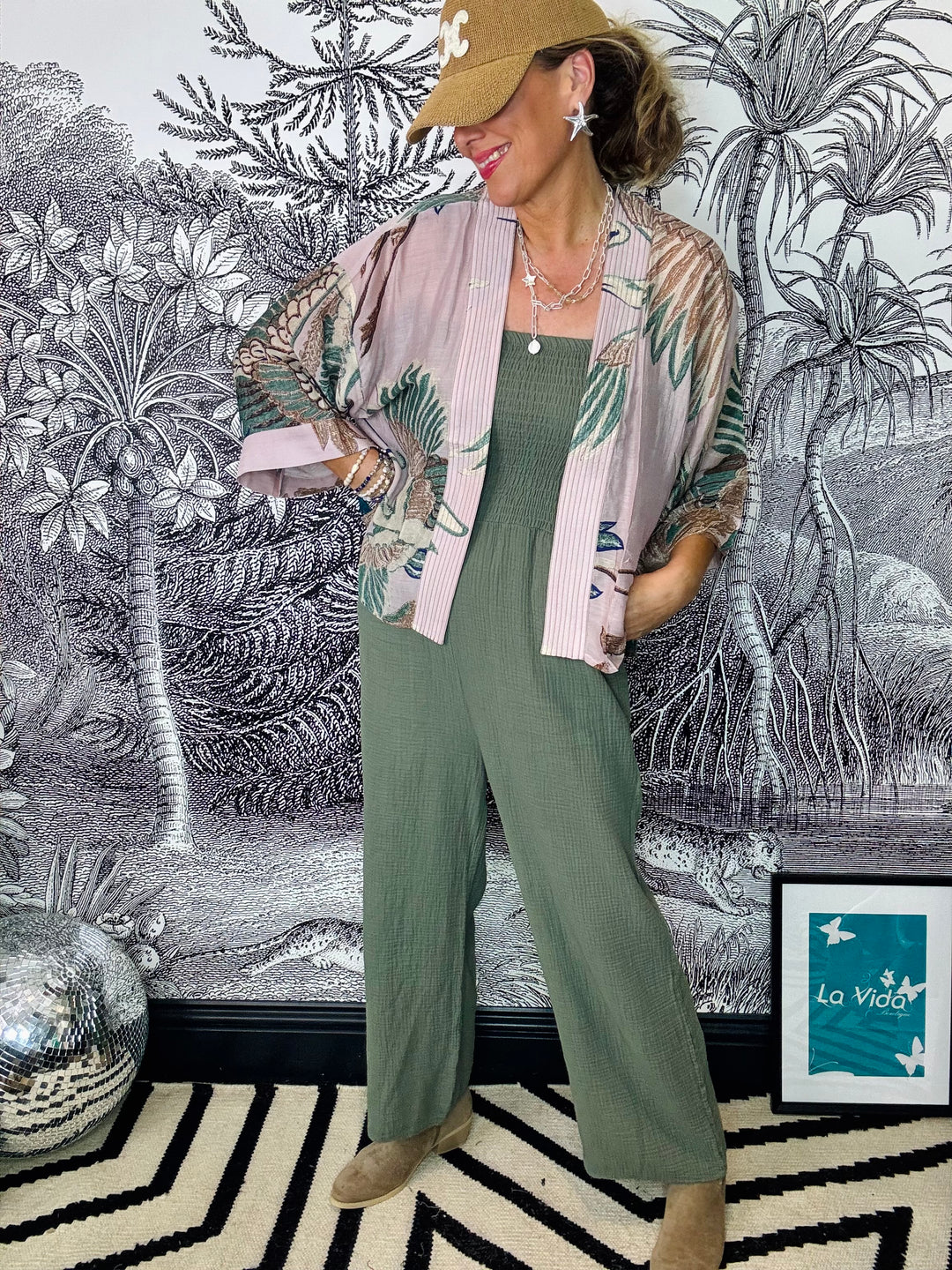 Crane Plaster Pink Kimono