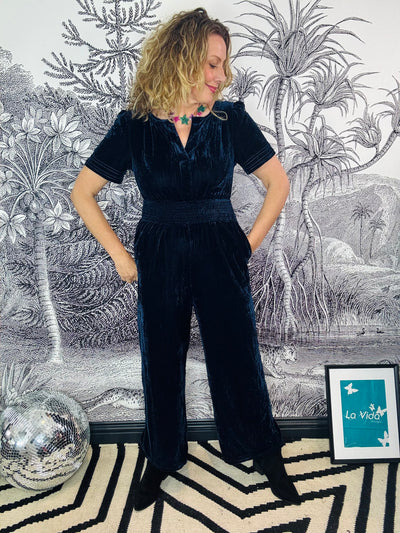 Lydia Short Sleeve Velvet Jumpsuit