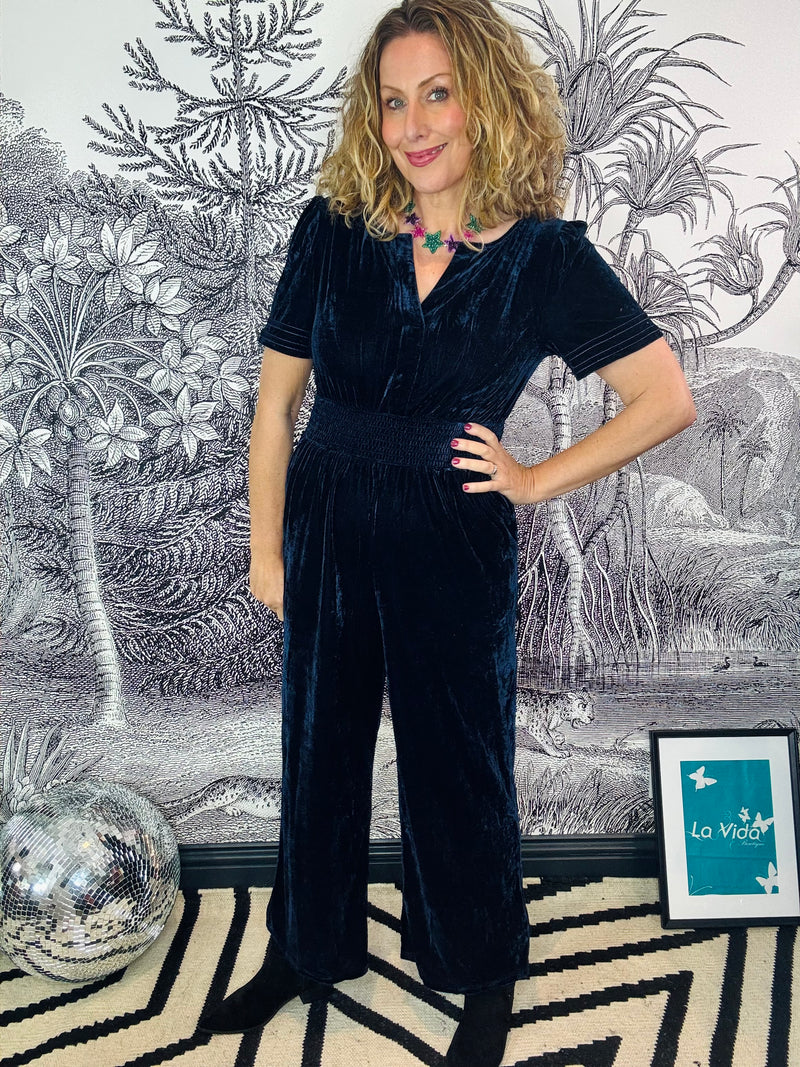 Lydia Short Sleeve Velvet Jumpsuit
