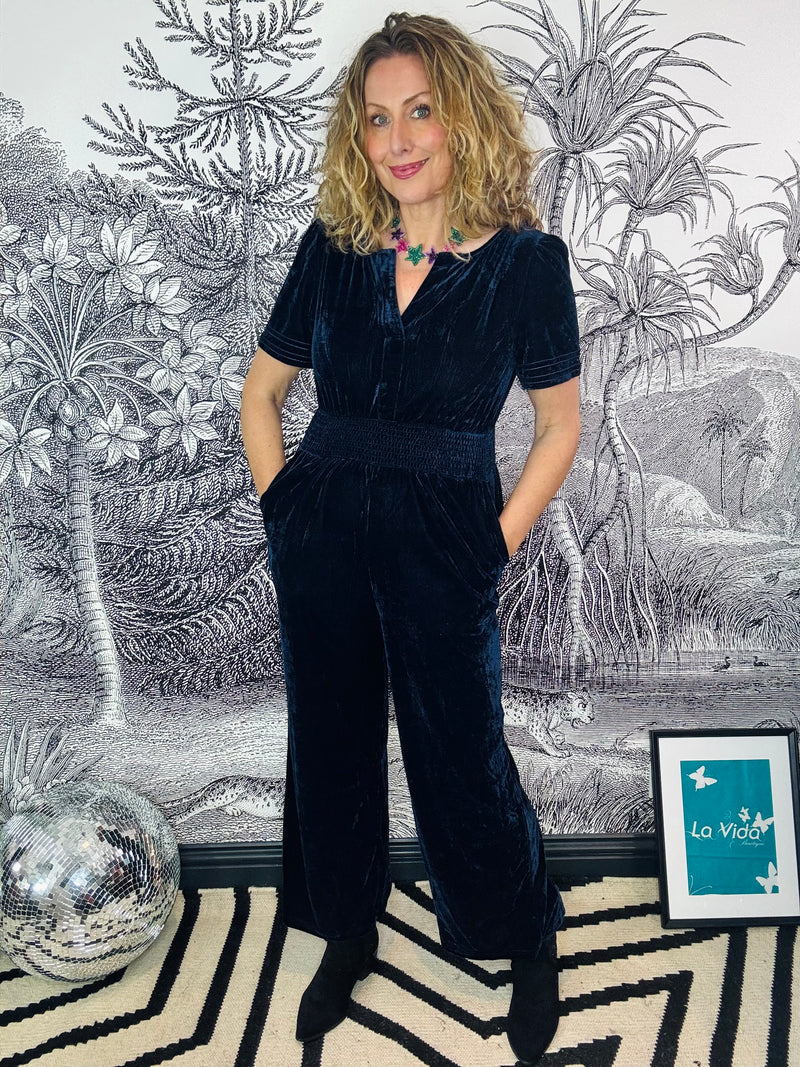 Lydia Short Sleeve Velvet Jumpsuit