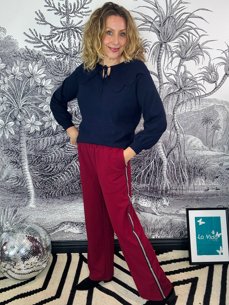 Margot Wide Leg Trousers with Red/Navy Stripe