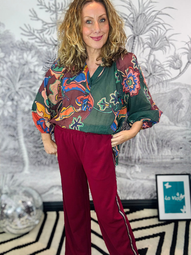 Dee Oversized Retro Print Blouse in Plum