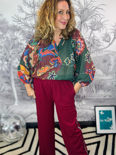 Dee Oversized Retro Print Blouse in Plum