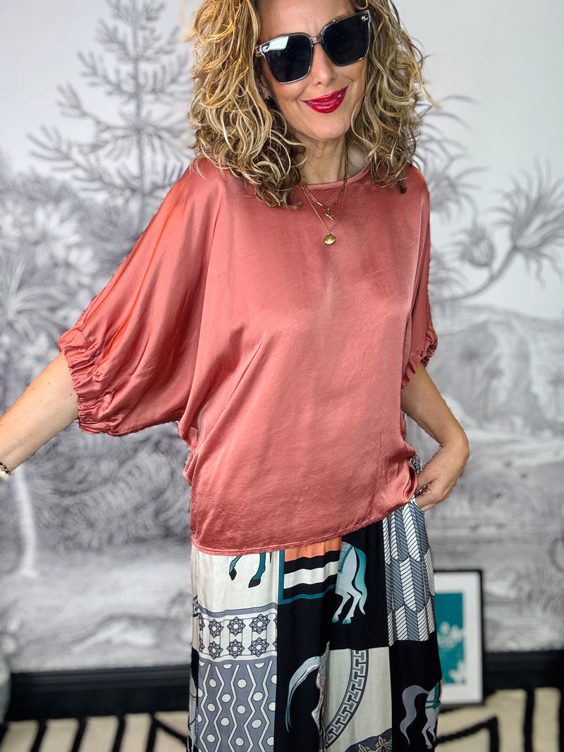 Leah Loose Fit Batwing Top with Elastic Cuff