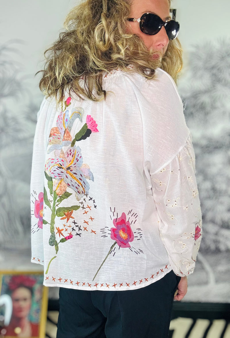Eloise Bardot Linen Look Floral Print Blouse