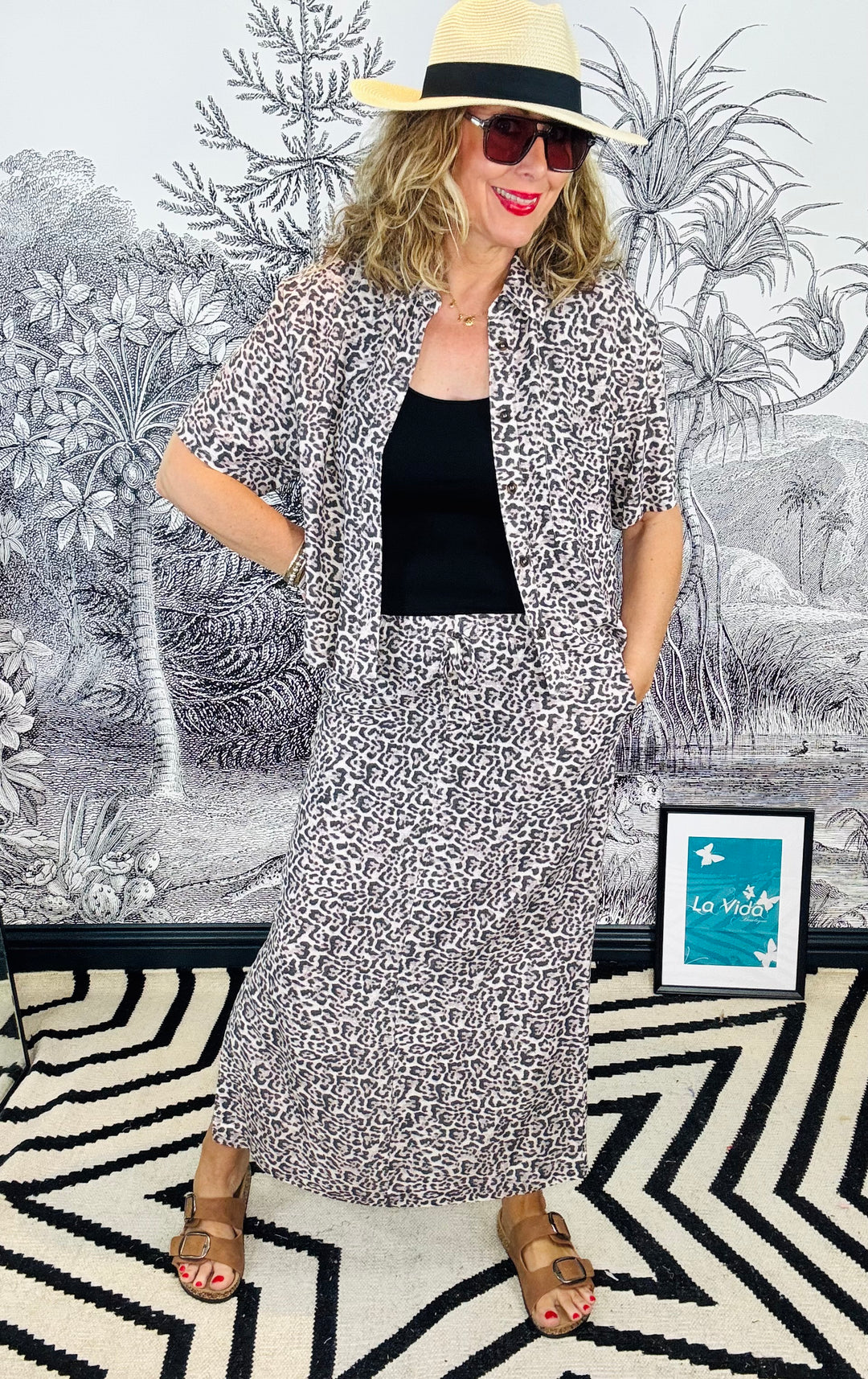Indie Skirt Linen Leopard pebble