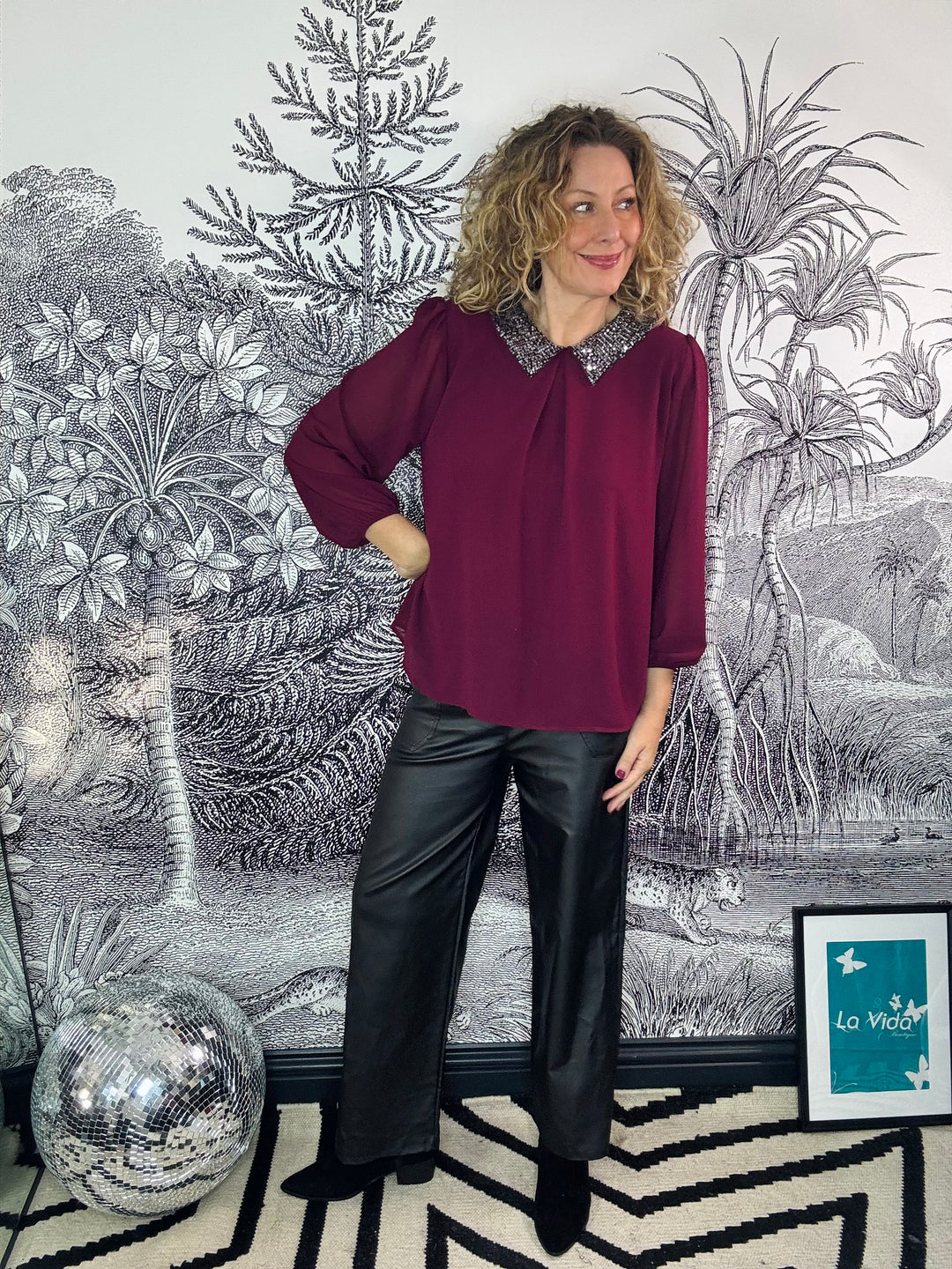 Anya Sequin Collar Chiffon Top