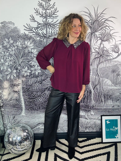 Anya Sequin Collar Chiffon Top