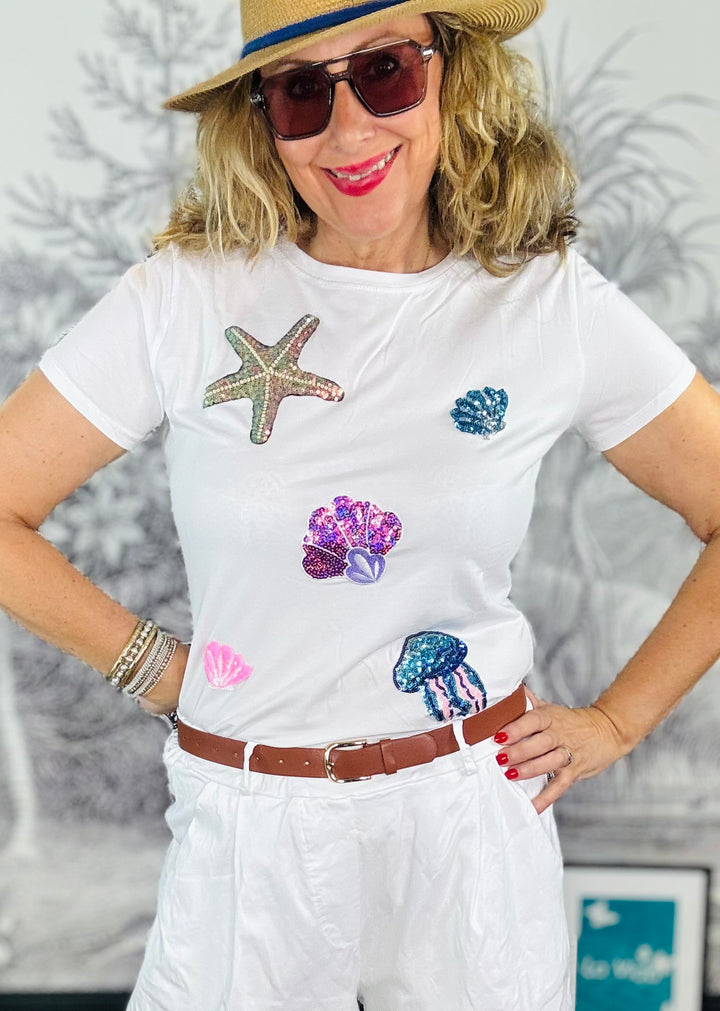 Under The Sea Sequin Cotton T Shirt