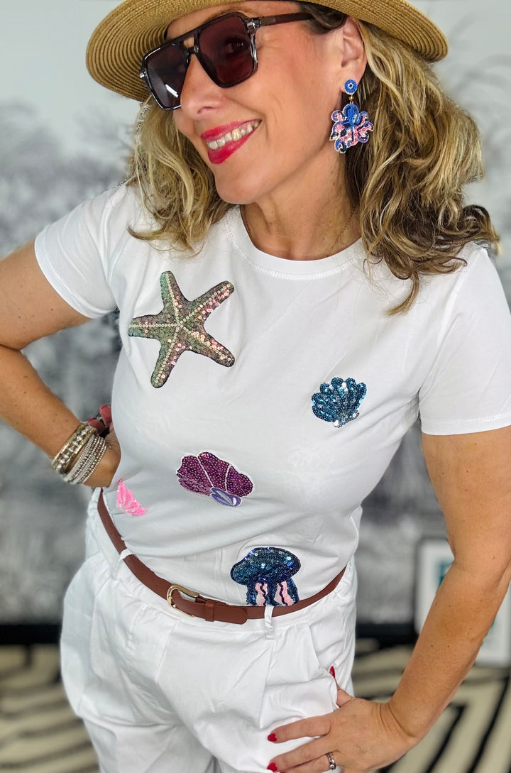 Under The Sea Sequin Cotton T Shirt