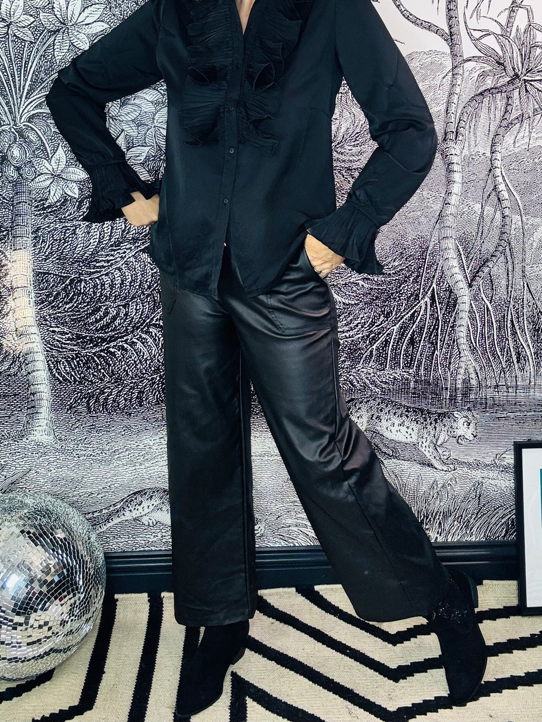 Cara Leather Look Wide Leg Trousers