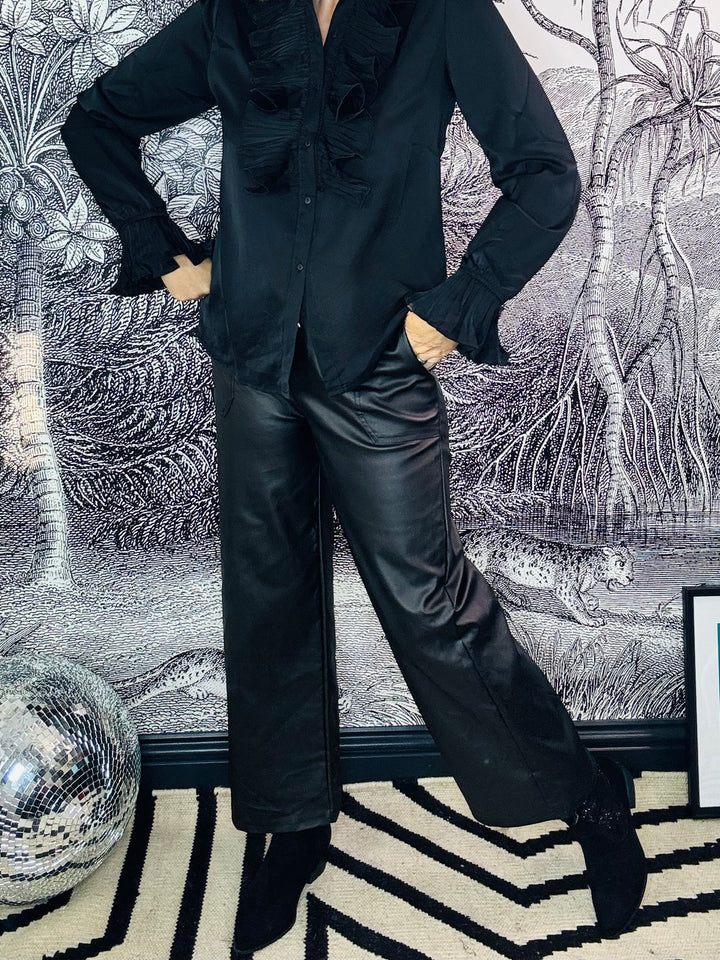 Cara Leather Look Wide Leg Trousers