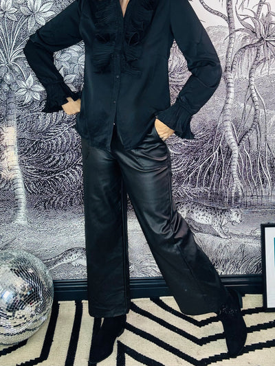 Cara Leather Look Wide Leg Trousers