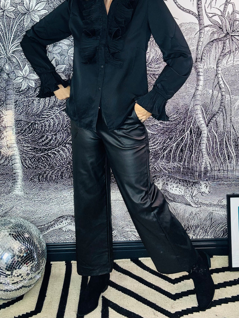 Cara Leather Look Wide Leg Trousers