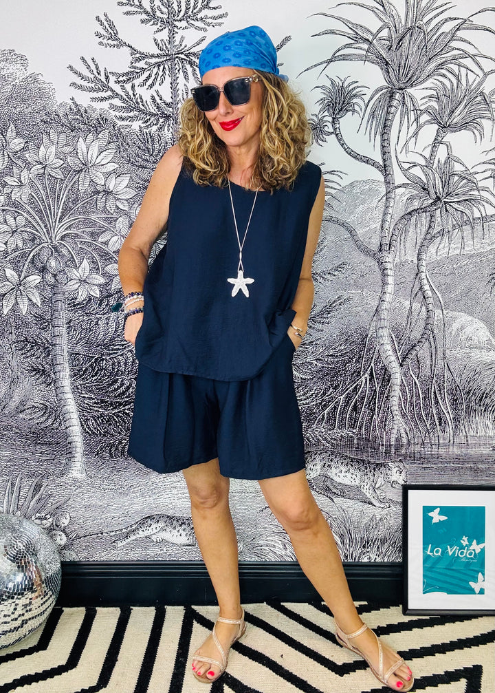 Delvy Button Back Top &amp; Shorts Set