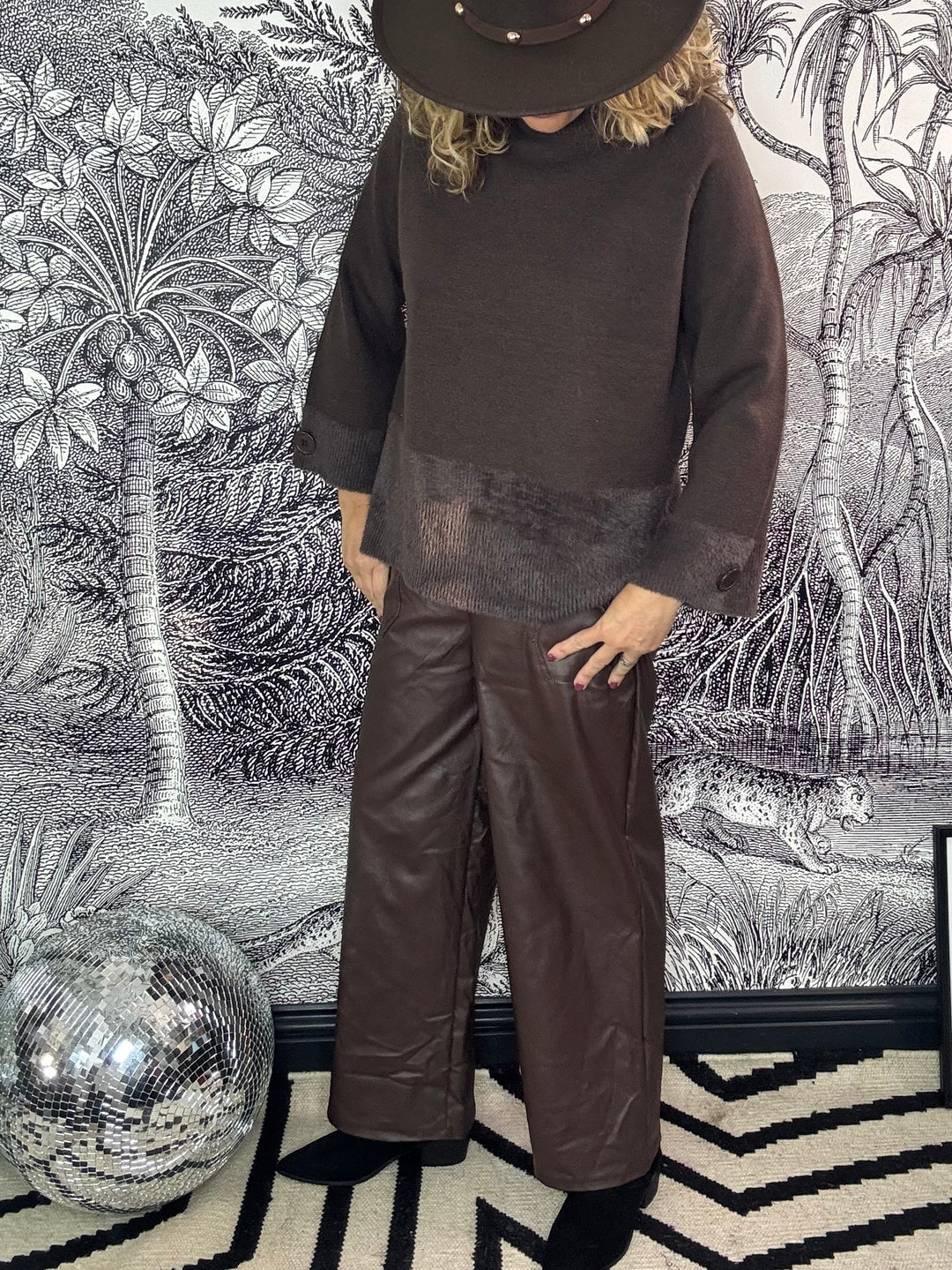 Cara Leather Look Wide Leg Trousers