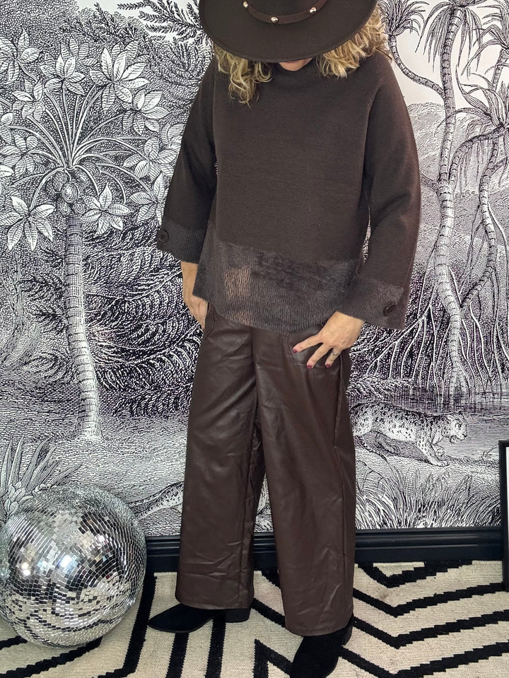 Cara Leather Look Wide Leg Trousers