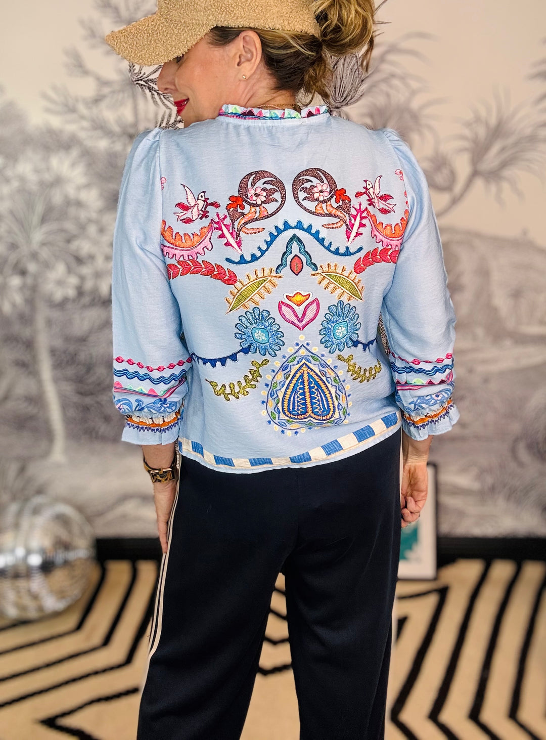 Bella Bohemian Folk Floral Print Tie Front Blouse