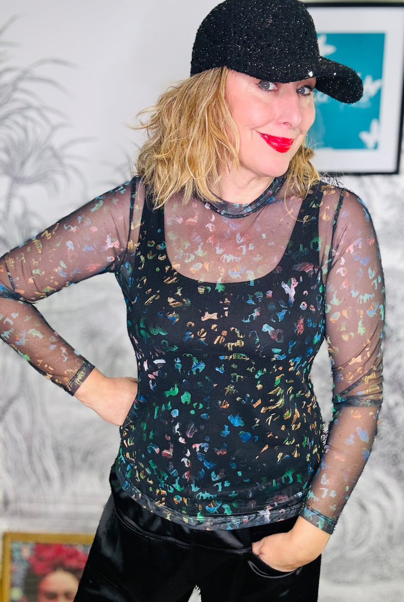 Florence Mesh Top in Multi Animal