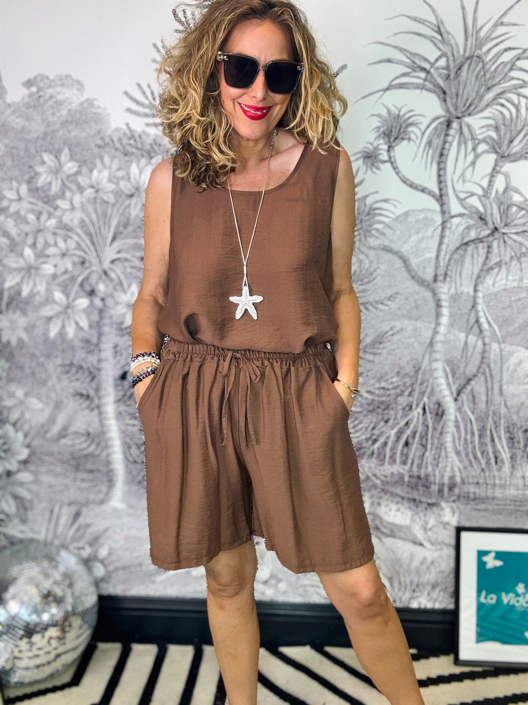 Delvy Button Back Top &amp; Shorts Set