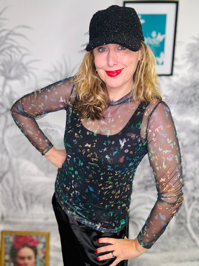 Florence Mesh Top in Multi Animal
