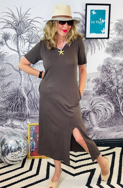 Elenor V-Neck Maxi T-Shirt Dress