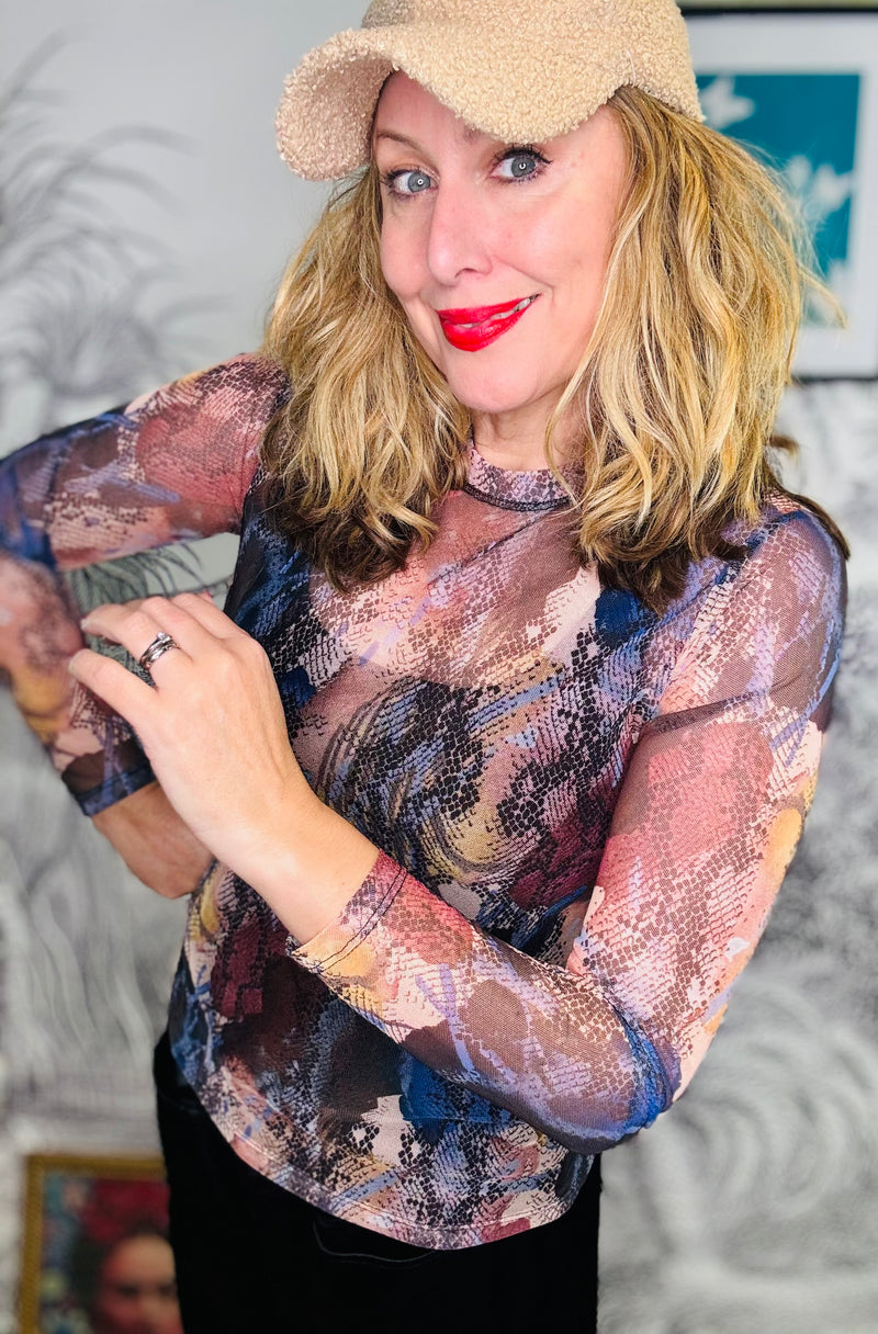 Florence Mesh Top in Multi Snake