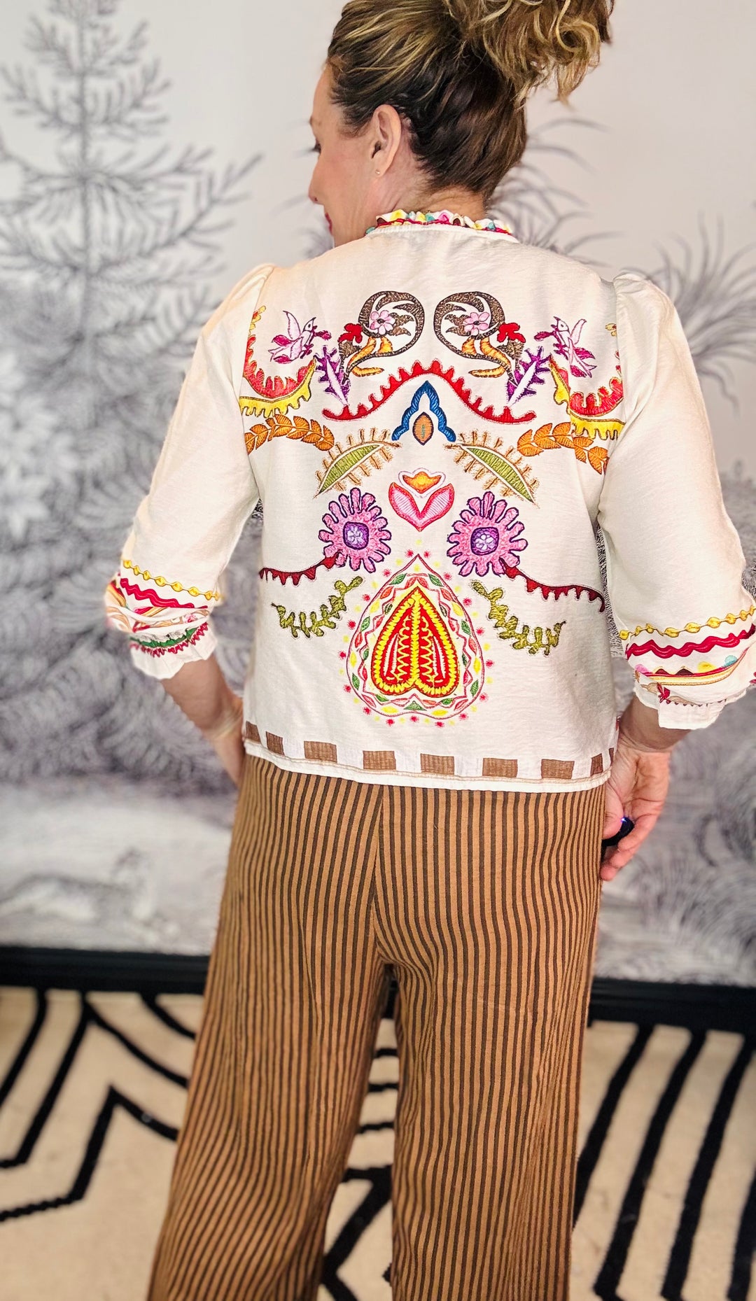 Bella Bohemian Folk Floral Print Tie Front Blouse