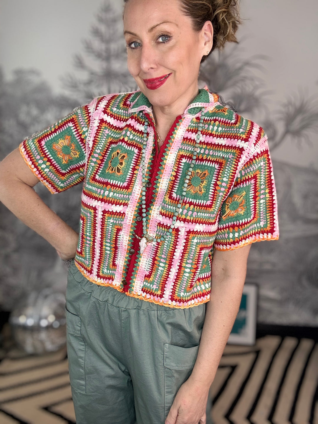 Gemma Colourful Geometric Crochet Cardigan