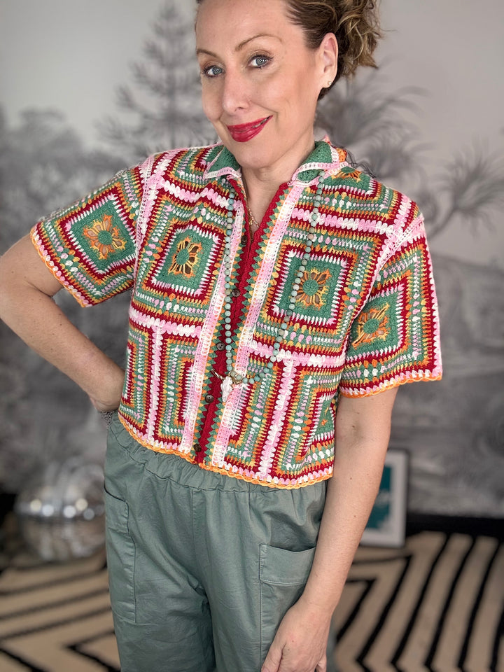 Gemma Colourful Geometric Crochet Cardigan