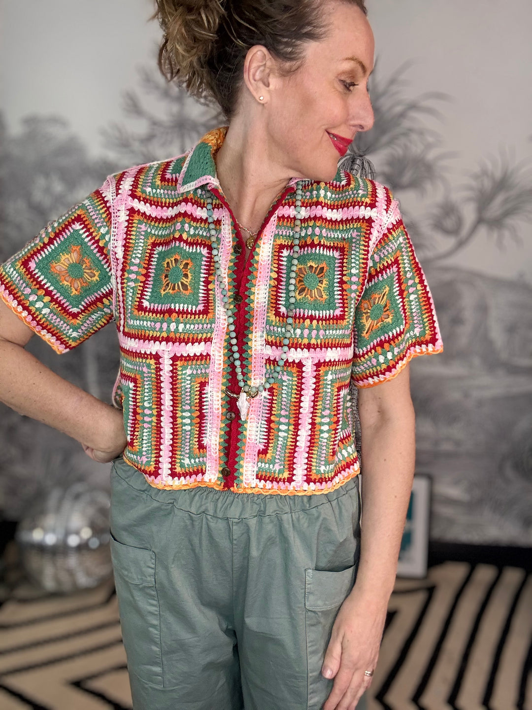 Gemma Colourful Geometric Crochet Cardigan