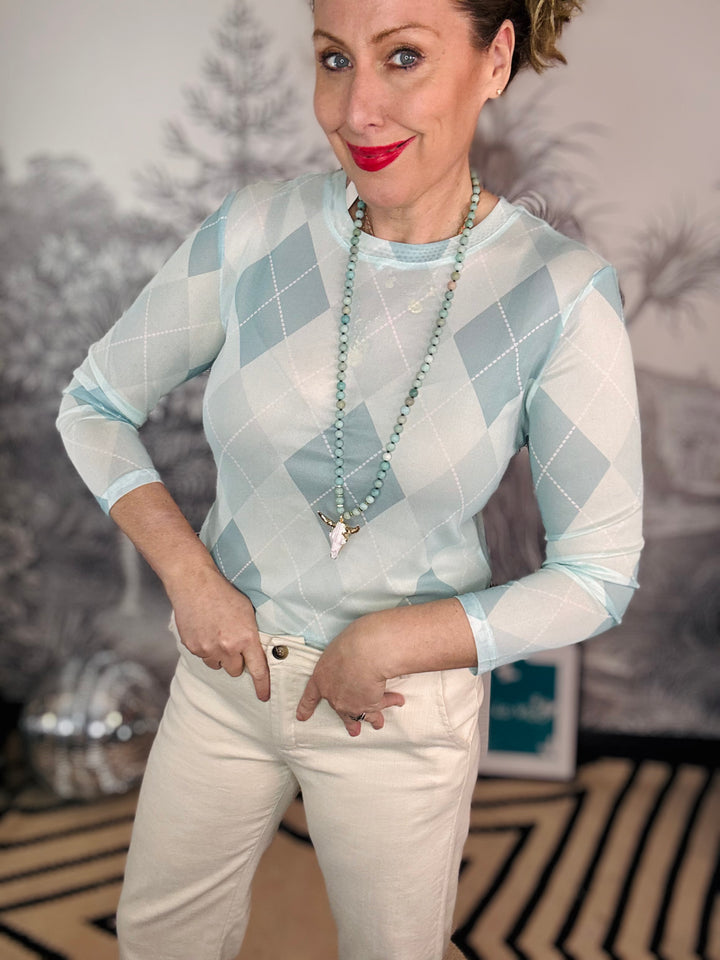 Annies Argyle Print Mesh Top