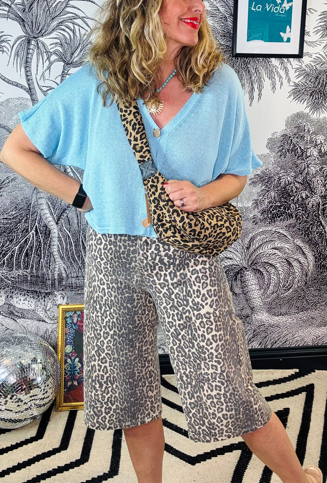 Margot Leopard Long Jean Shorts