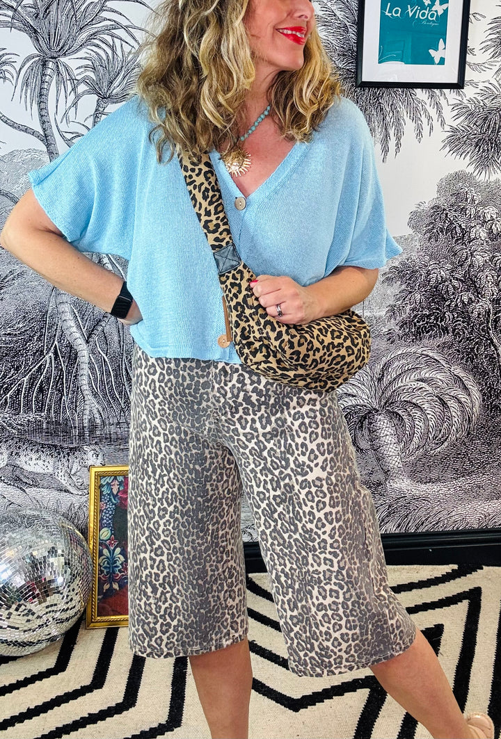 Margot Leopard Long Jean Shorts