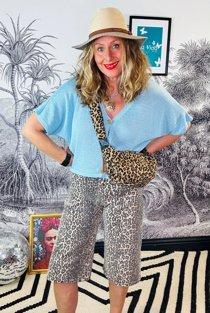 Margot Leopard Long Jean Shorts