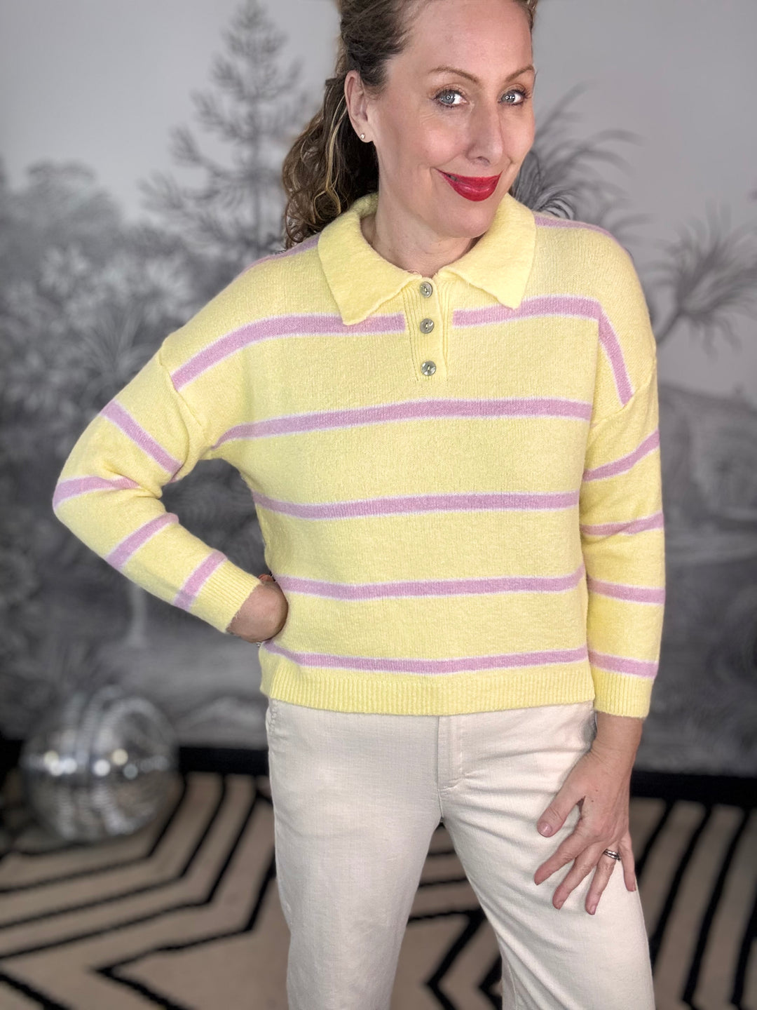 Suzie Striped Knit Polo Jumper