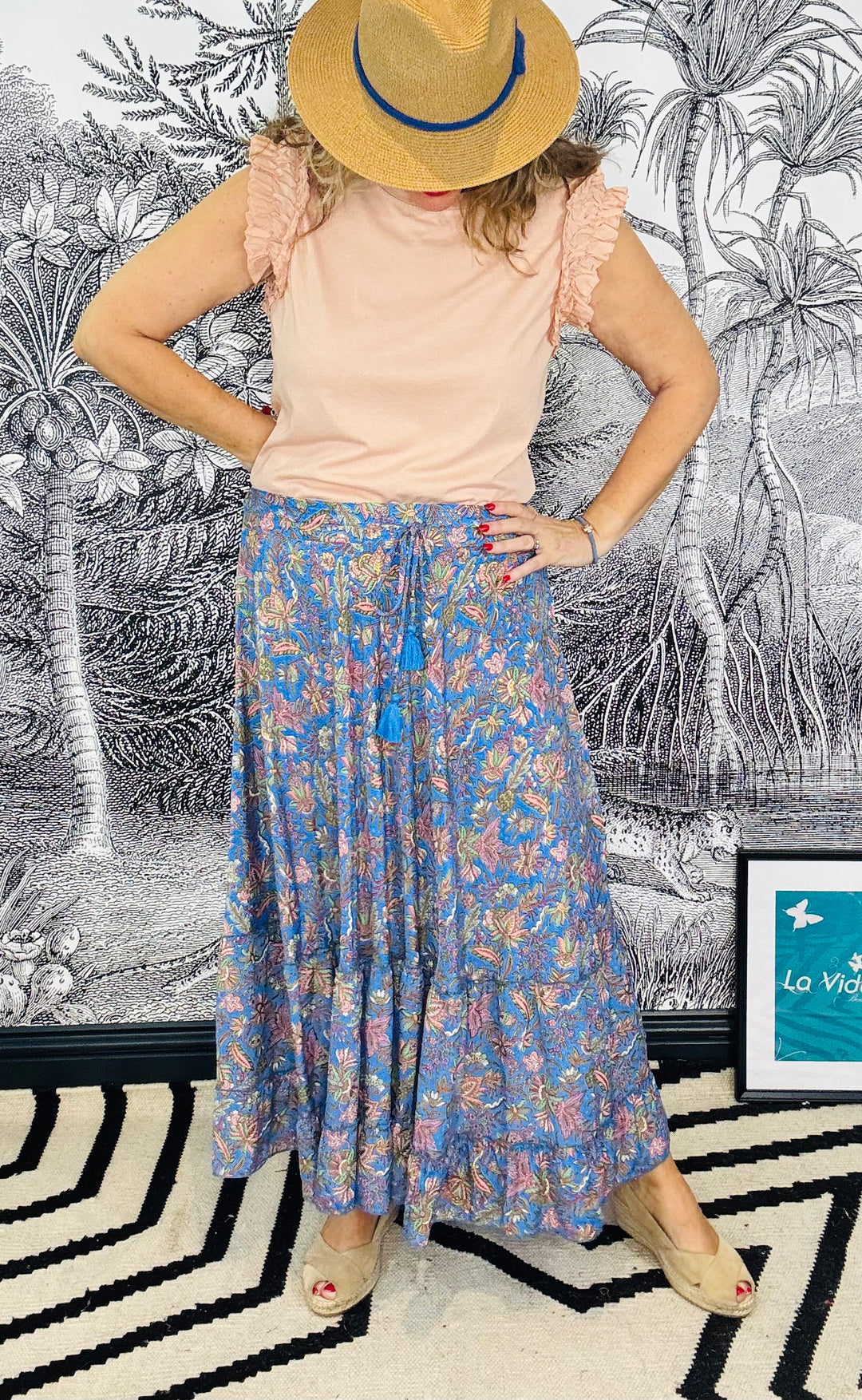 Luna Maxi Frill Skirt in Violet Blue
