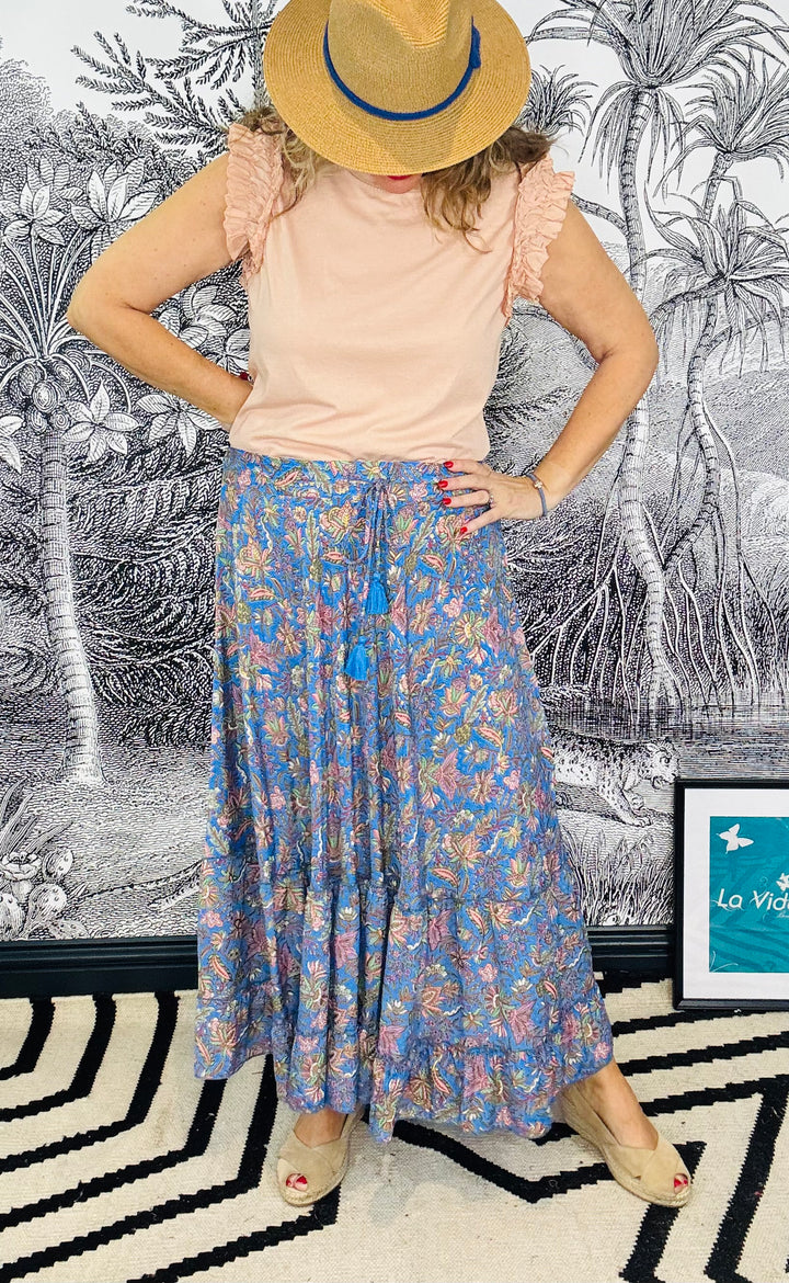 Luna Maxi Frill Skirt in Violet Blue