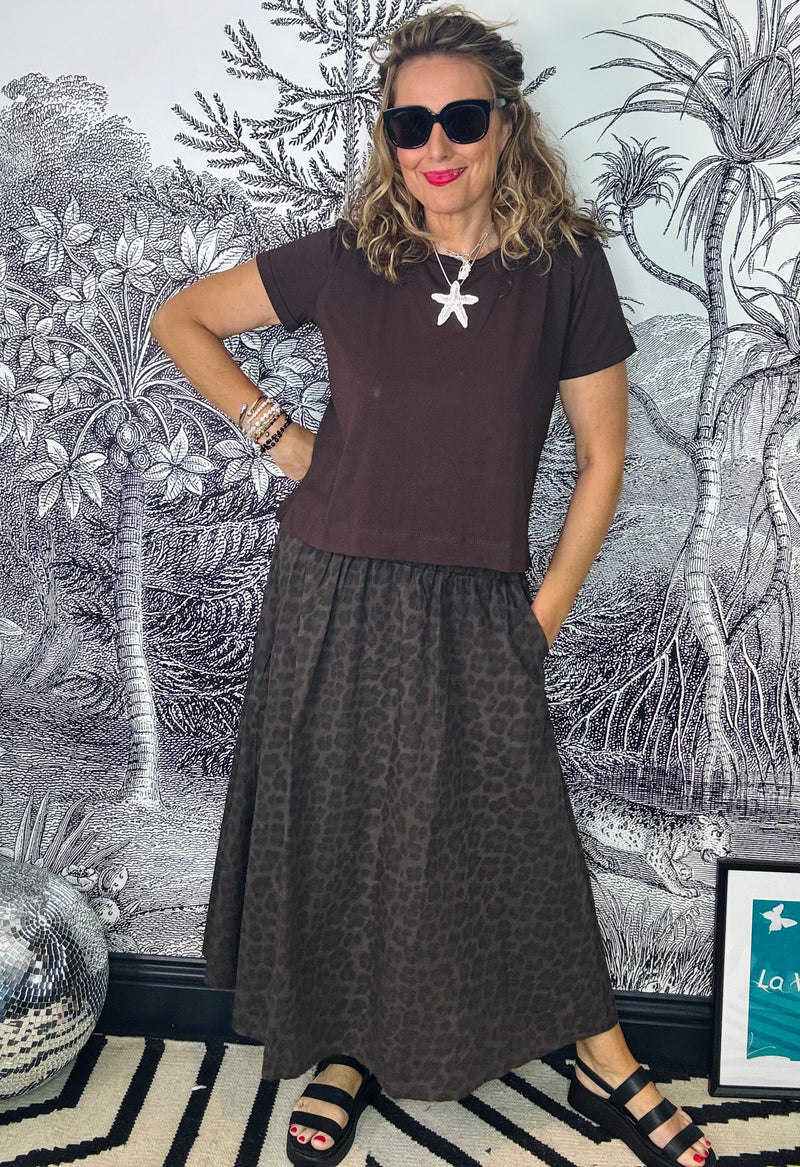 Abbie Midi Skirt in Coffee Leo