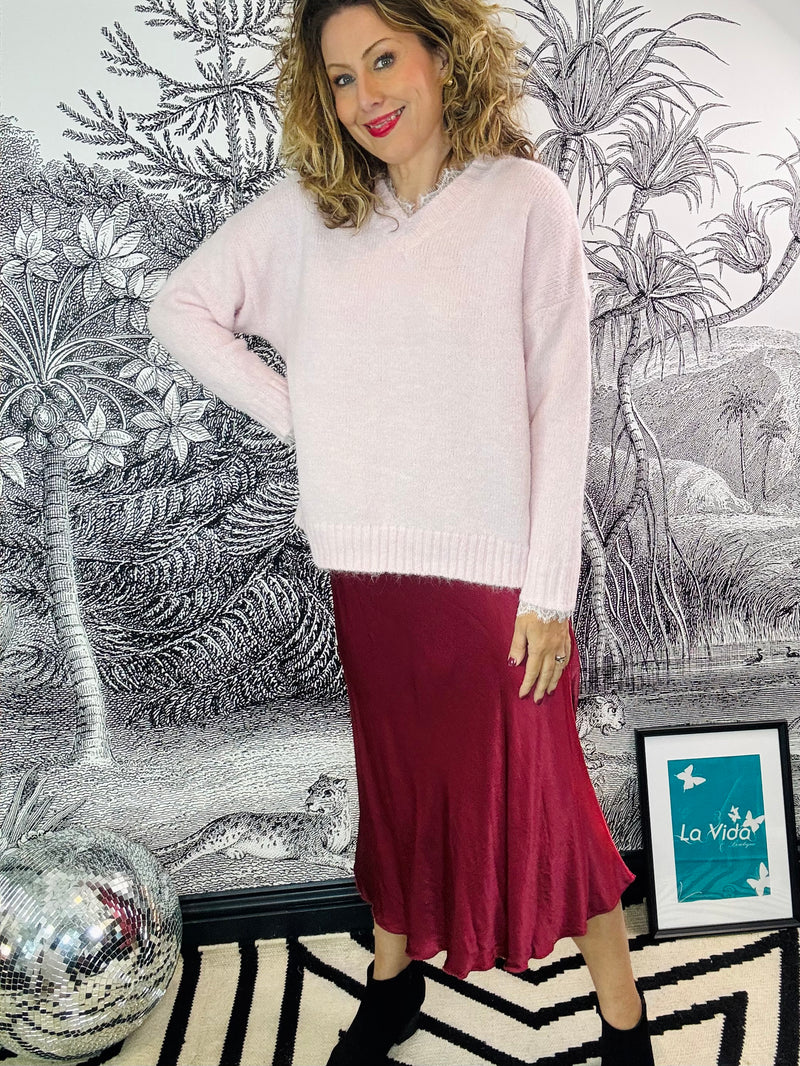 Lulu Lace Trimmed V Neck Cosy longer Jumper