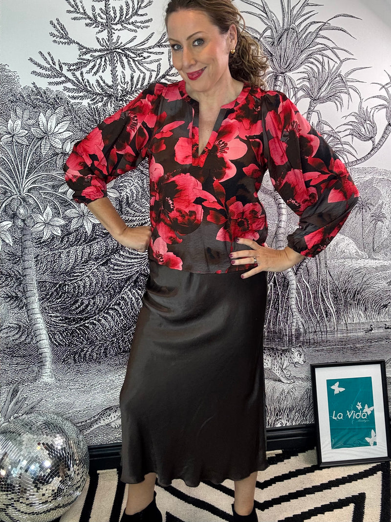 Mio Blouse in Red Flower