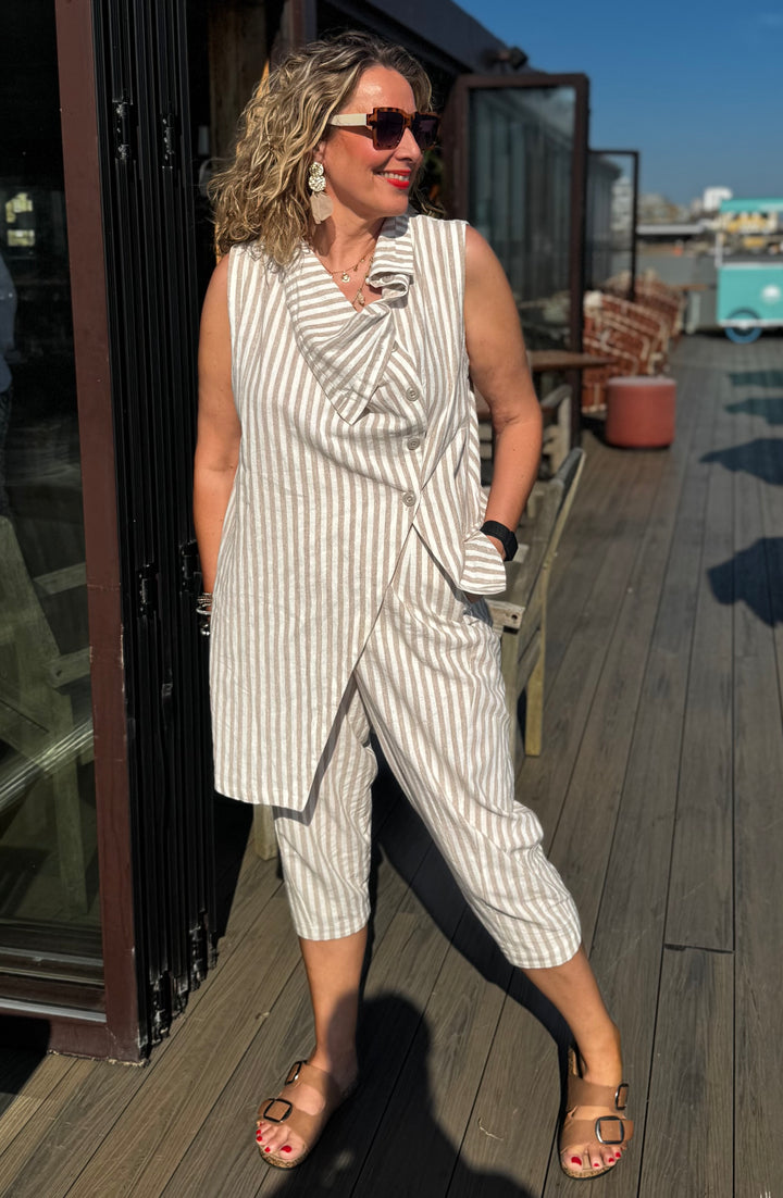 Salamanca Stripe Linen Blend Asymmetric Tunic Waistcoat Top