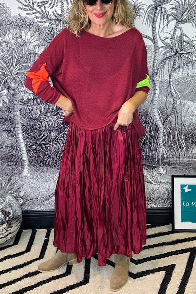 Bronya Shiny Crinkle Satin Midi Skirt