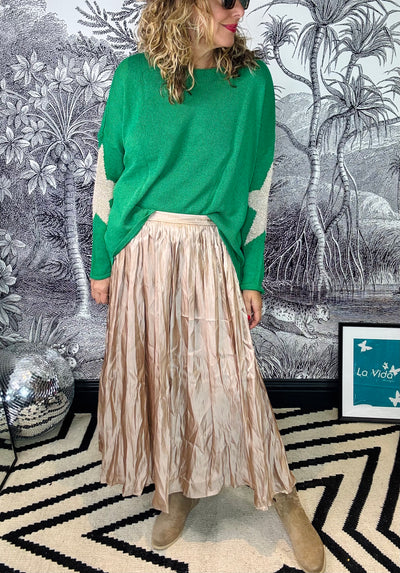 Bronya Shiny Crinkle Satin Midi Skirt