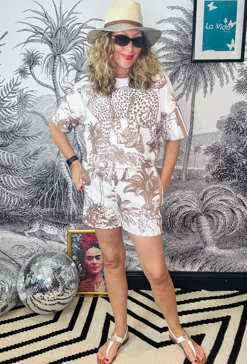 Lottie T-Shirt & Shorts Co-ord in Jungle Leopard Taupe